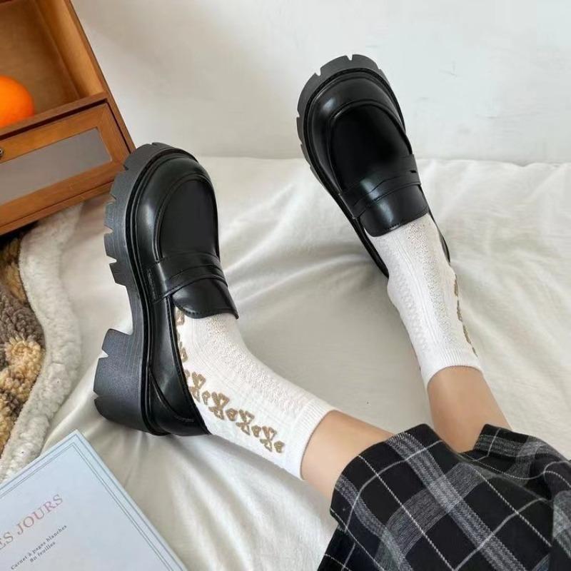 Damen Mary Jane Slipper Schuhe Frühling Herbst Punk Plateau Schuhe Slipper Mode PU Leder Schuhe Damen Ballerinas Schwarz