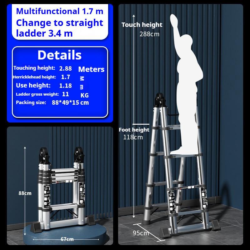 Portable Folding Step Ladder Stainless Steel Telescopic Ladder Multi Functional Household Herringbone Ladder