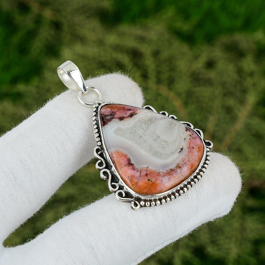 

Natural Crazy Lace Agate Gemstone Pendant 925 Sterling Silver Jewelry For Girls
