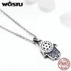 WOSTU Real 925 Sterling Silver Hand Of Fatima Hamsa Pendant Choker Necklace For Women Fashion bijoux Jewelry Gift CQN264