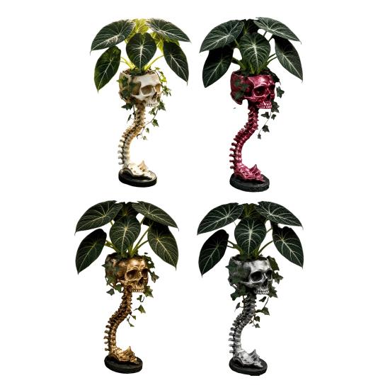 Gothic Home Decor Skull Spine Planter, Resin Skeleton Planter Pot, Horror Halloween Retro Bone Ornament Flower Vase, Spooky Gifts For Women