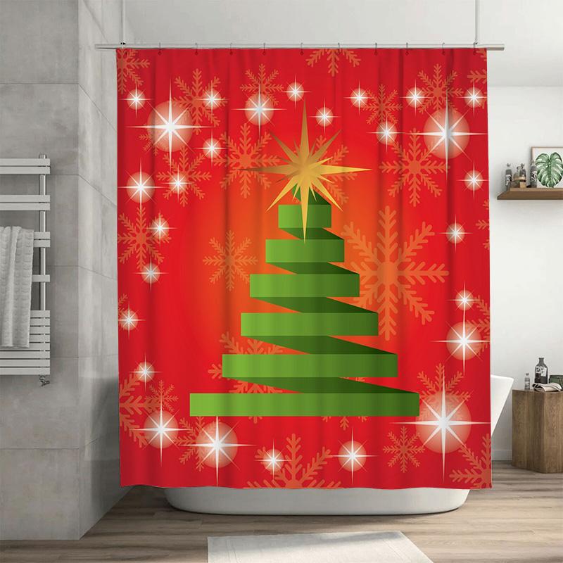 

Tu Festive Christmas Shower Curtain Red Green Trees Holiday Bathroom Decor Waterproof Modern Style Home Textile Xmas Pattern Gif W60H190(CM)-1 Pcs