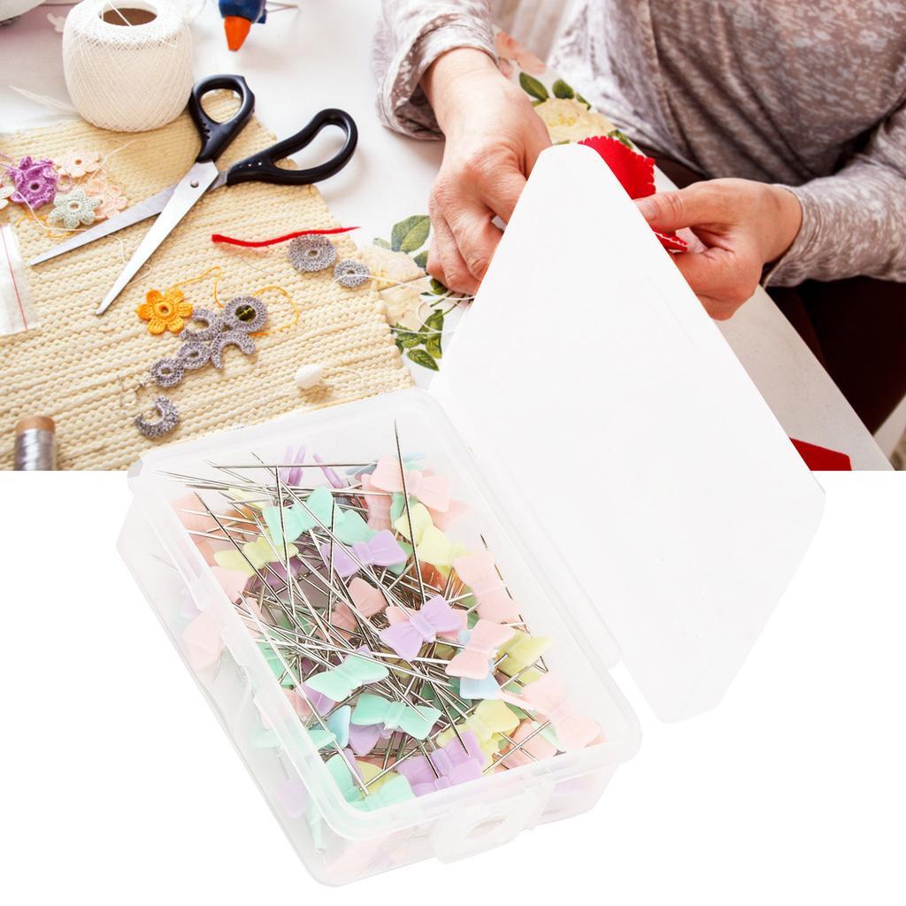 100pcs Button Butterfly Bow Tie Head Sewing Pins Flat Head Straight Quilting PinsBow Tie