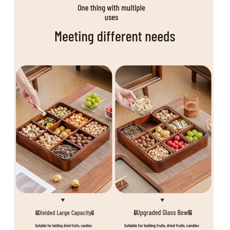 Luxury Chinese Style Solid Wood 9-Compartment Serving Tray