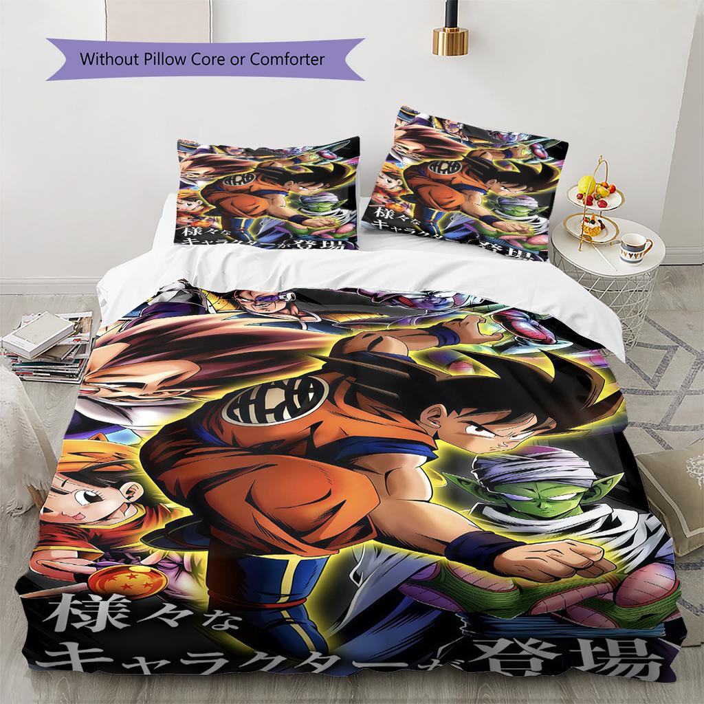 DBZ Anime Pattern Bedding Quilt Set Quilt Cover Pillowcase Home Decoration Birthday Gift (1 * Duvet Cover + 2 * Pillowcase, Without Core)