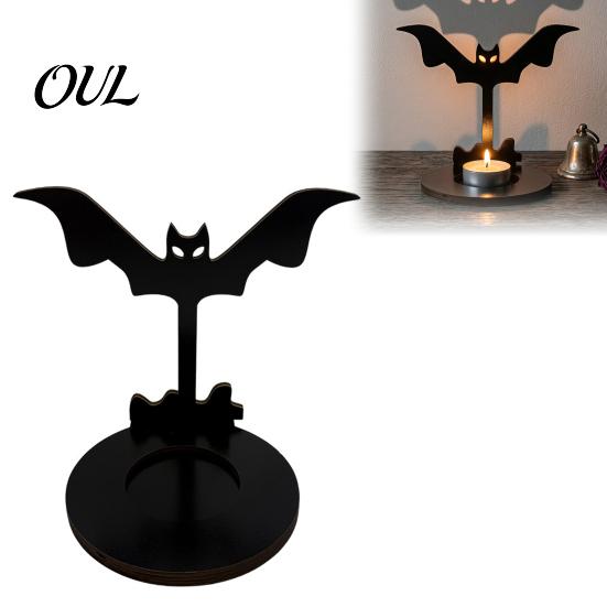 Anti Deformation Wood Base Halloween Wooden Shadow Candle Holder, Scarecrow Bat Black Cat Ghost Silhouette Artistic Table Ornament for Home