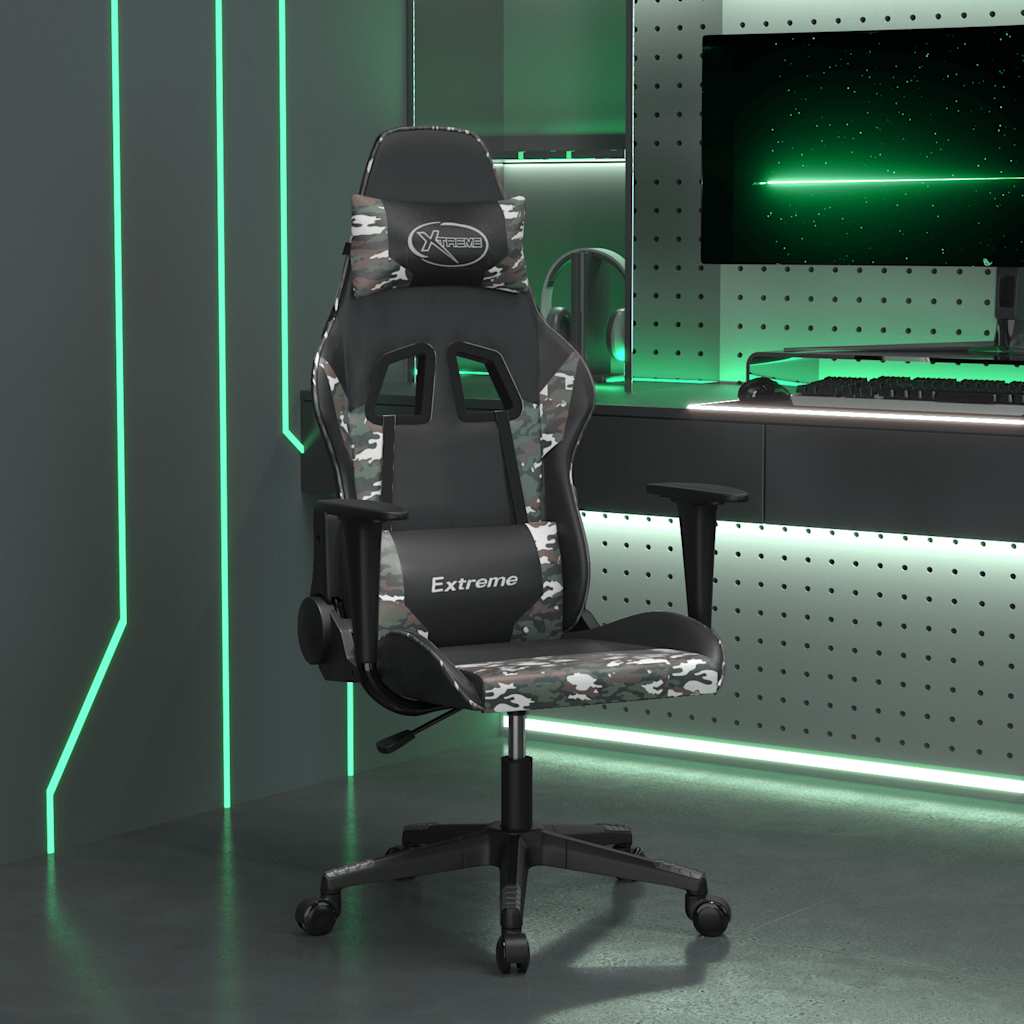 Gaming Chair with Massage Function Black and Camouflage Artificial Leather