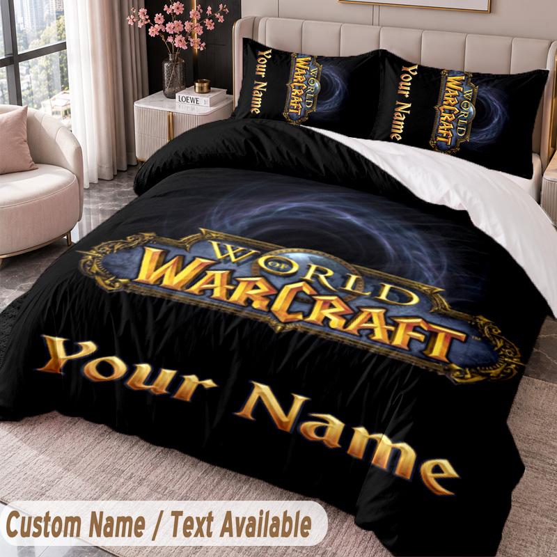 Custom Name Text 3Pcs Bedding Set World of Warcraft Duvet Cover And Two Pillowcases