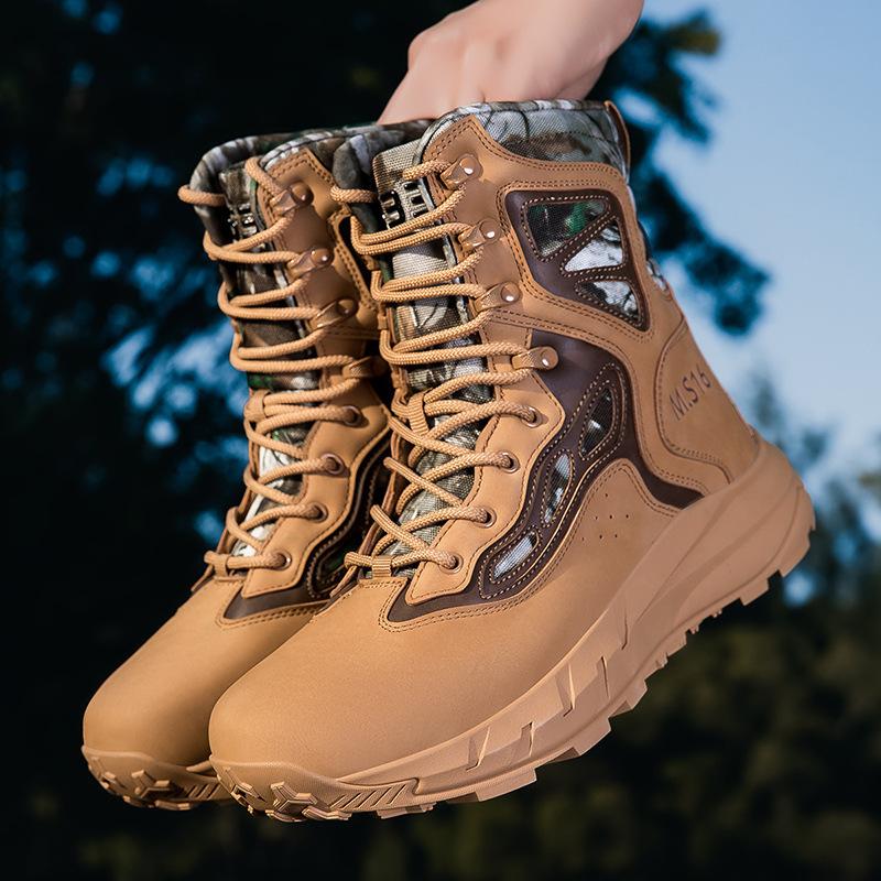New combat boots side zipper summer ultra-light and wear-resistant outdoor hiking shoes high-top tactical desert boots
