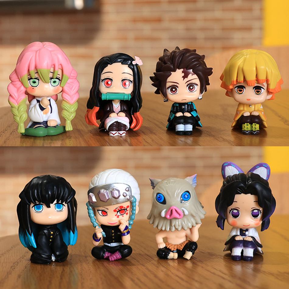 8 Stück/Set Anime Demon Slayer Nezuko Tanjirou Zenitsu Inosuke Mini-Figur Kawaii Actionfigur PVC-Modell Sammlerpuppen Spielzeug