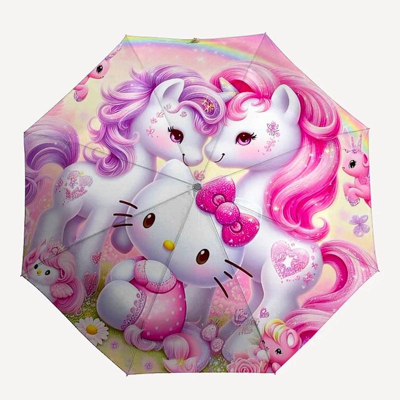 

1pc Hello Kitty unicorn umbrella automatic open/close, 8-Rib Durable Frame, Compact Folding Design, Ideal Birthday/Holiday Gift 1141A