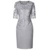 Damen Plus Size Spitze Patchwork Zweiteiliges Midi-Kleid Elegant 3/4 Ärmel Bleistift Partykleid