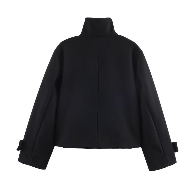 Womens Winter Short Wool Blend Coat With Stand Collar Button Front Casual Chic Outerwear