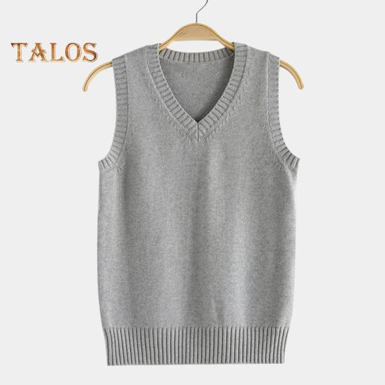 Women Knitting Vest V-Neck Sleeveless Ribbed Trim Solid Color Vest Tops Autumn Winter Loose Fit Knitwear