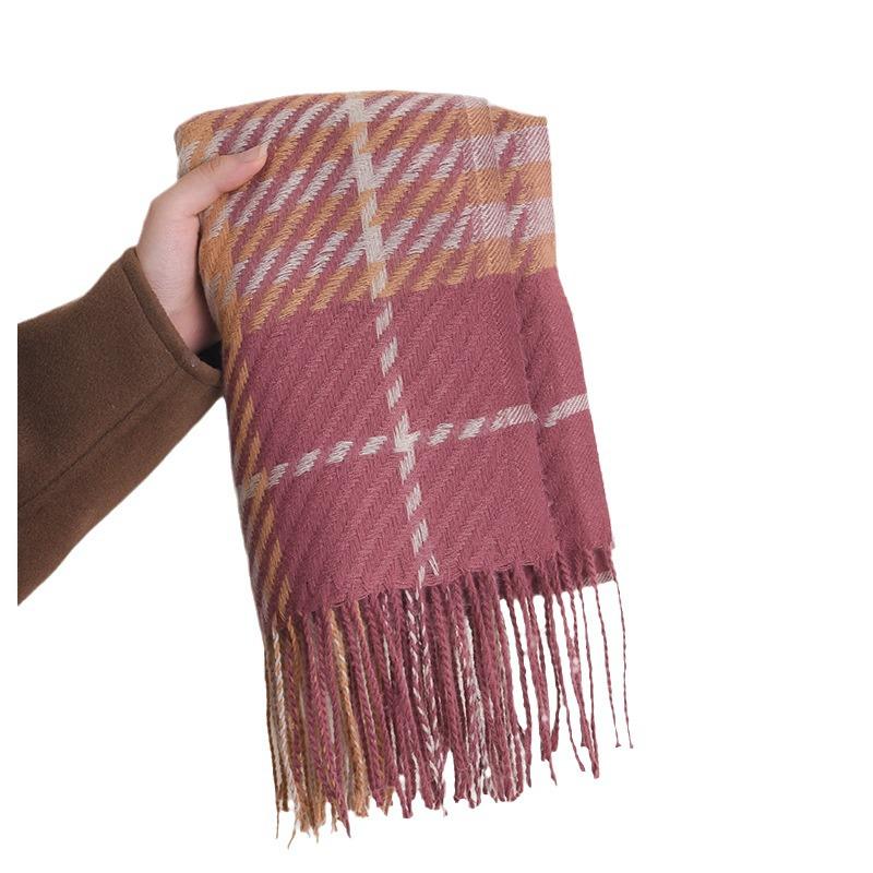 Korean High-End Houndstooth Imitation Cashmere Tassel Scarf - Women’s Autumn Winter Warm Shawl Neck Warmer.