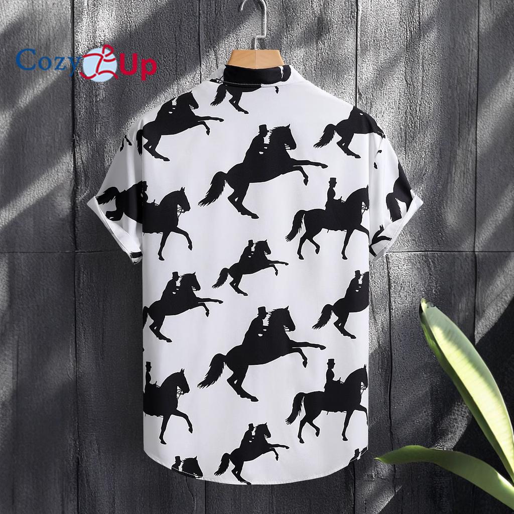 Men's Black Horse Print Men's Short Sleeve Shirt Men's Shirt Summer 2025 New