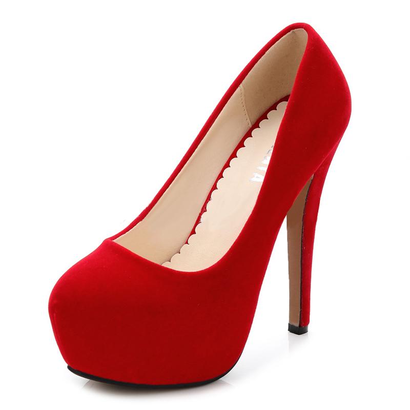 

Women Flocks High Heel Shoes Platform Round Toe Single Shoes Office Nightclub Party Wedding Catwalk Women Pumps Zapatos De Mujer 35 красный