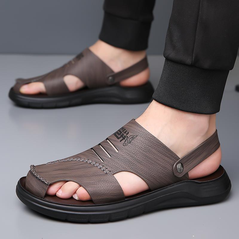 Beach Flats Open-toe Men's Slide Sandals Comfortable Summer Shoes Quick Dry Wading Aqua Slippers All-match Travel Male Sandals