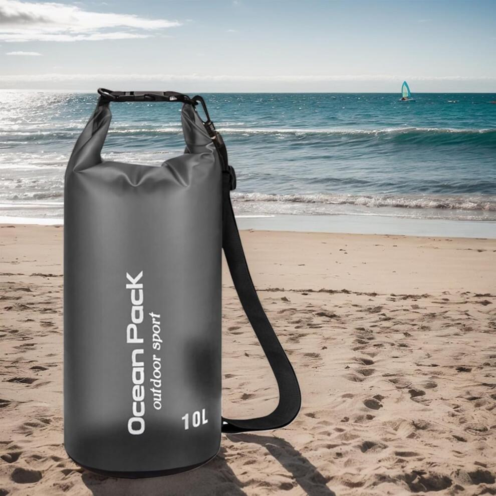 Black Waterproof Bag 10L With Adjustable Shoulder Strap For Travel Camping Hiking Swimming Boating Fishing