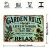 D Flat VintageStyle Garden Rules Tin Sign  Relaxing Quote with Birds Sunflowers  Butterflies Durable Metal Wall Art De