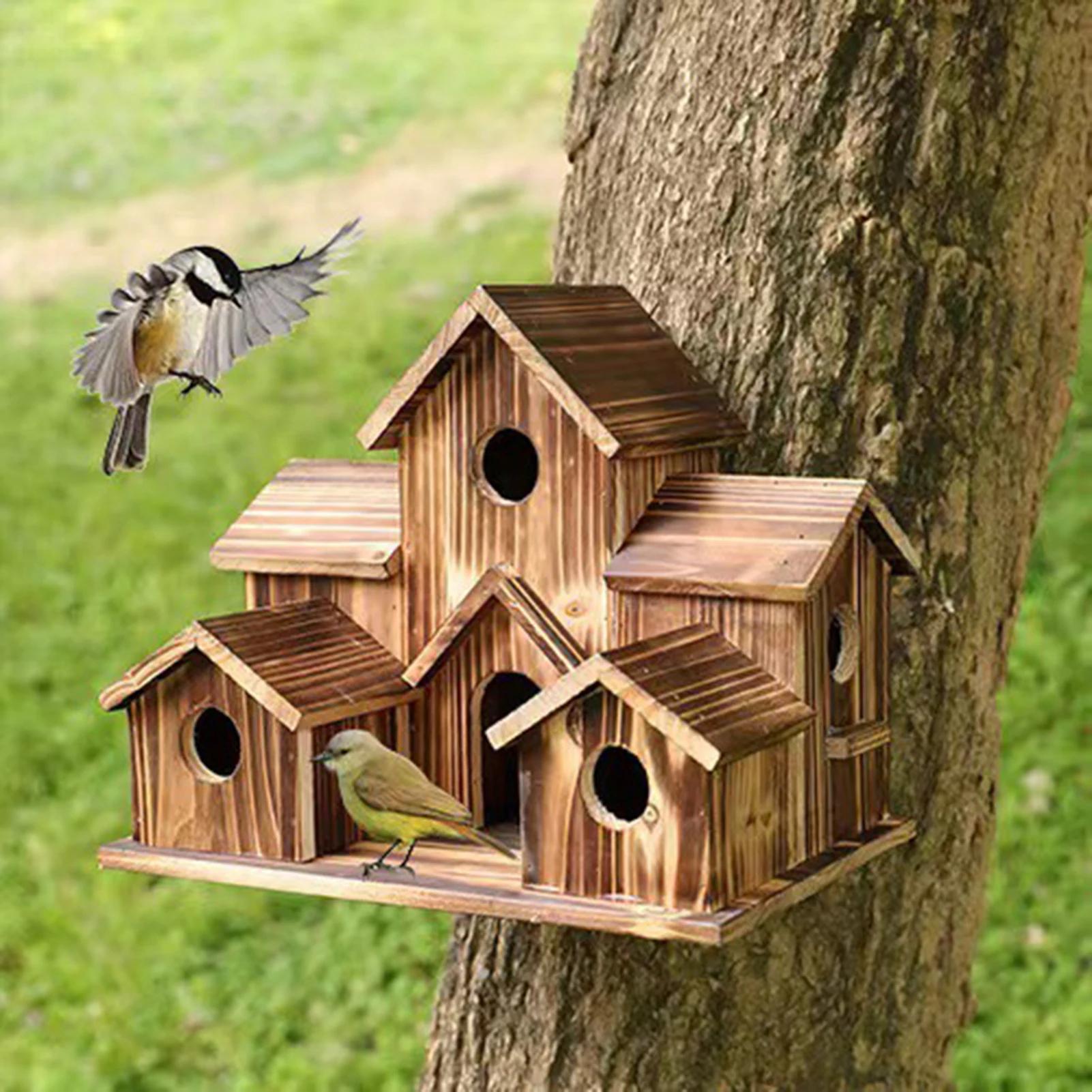 

Outdoor Wooden Bird House Feeder Hanging Decor Countryside Nesting Box Birdfeeder Wood Color