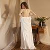 Spitzen-Tief-V-Rückenfreies Satin-Set Cami-Nachthemd mit Netzärmel Außenmantel Lange Loungewear 6076 Luxuriöse Zweiteilige Nachtwäsche mit Schicken Netzärmeln