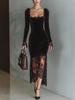 European American Women's Lace Patchwork Evening Gown - French Style 8221