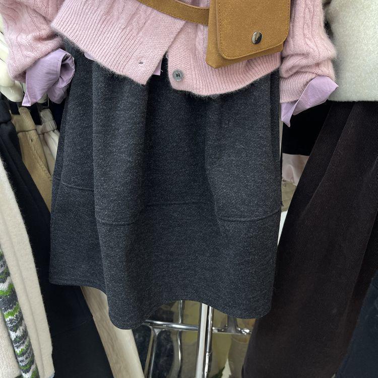 

2026 Autumn/Winter Korean Style High-Waisted Woolen Bud-Shaped Midi Skirt for Women 2XL (65-75 kg) сірий колір