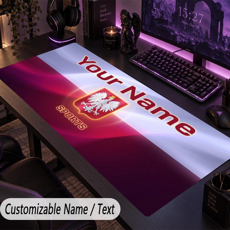 Custom Text Big Mousepad, Extended Desk Pad For Laptop Work GamePoland Football