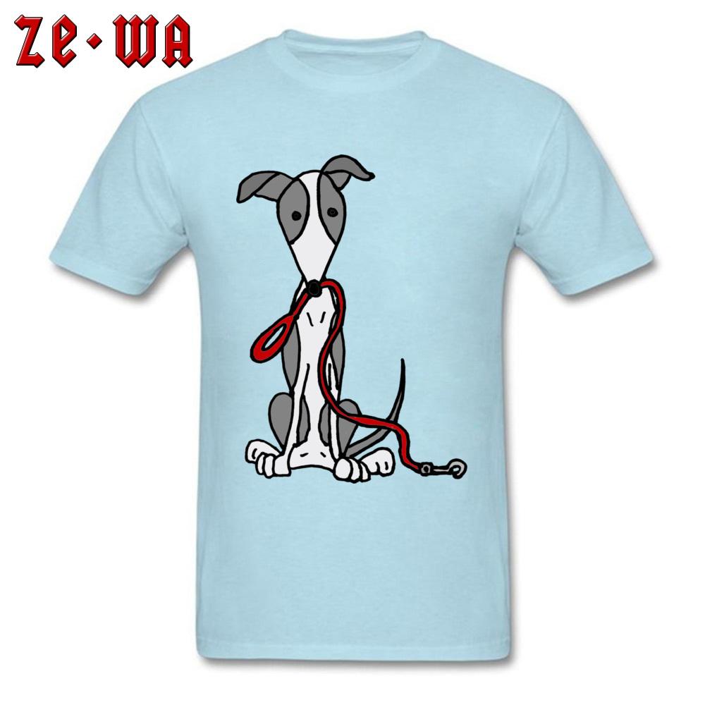 Funny Mens T Shirt Dark Grey Tshirts 100 Cotton Clothes Greyhound Dog With Red Leash Cartoon Tops Tees Summer Fall Tshirt