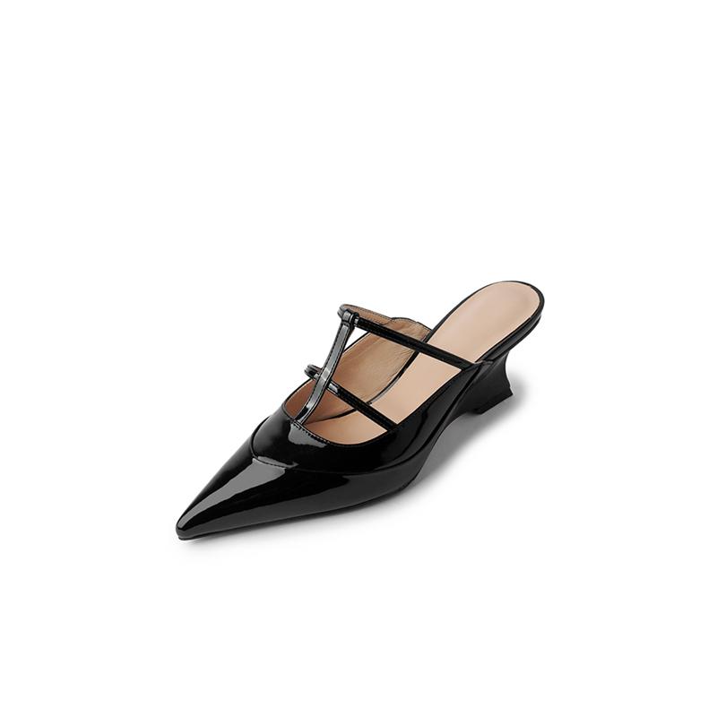 Fashion New Cover Toe Summer Slippers Summer Shoes High Heel Sandals for Women Fashion Slipsole Patent Leather Slippers Ladies Shoes