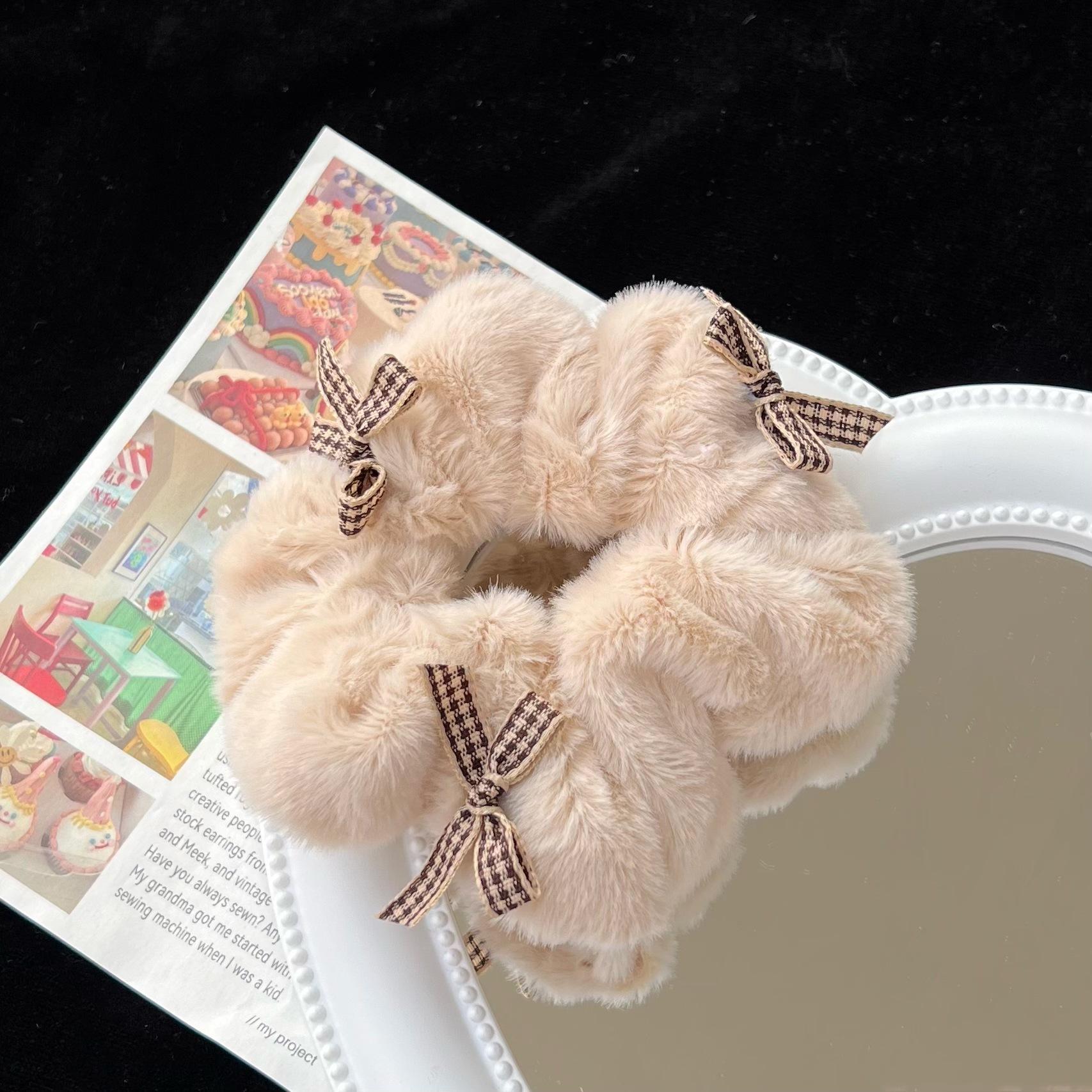 

Зимние Теплые Мягкие Скранчи для Волос для Женщин Девушек Милые Плюшевые Эластичные Резинки для Волос с Бантом Резинка Аксессуары для Волос