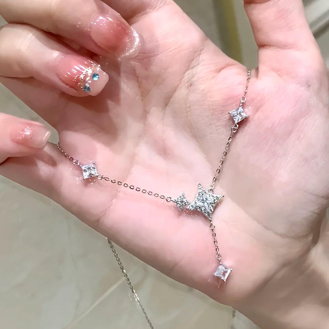 

Ослепительное ожерелье из стерлингового серебра 925 пробы для женщин - Изысканная ключичная цепочка с полностью бриллиантовым дизайном 925 Silver платиновый