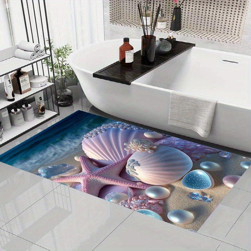 Starfish Shell Printed Bath Mat Non-slip Diatom Mud Footpad Bathroom Rug Super Absorbent Laundry Room Entrance Carpet Home Decor