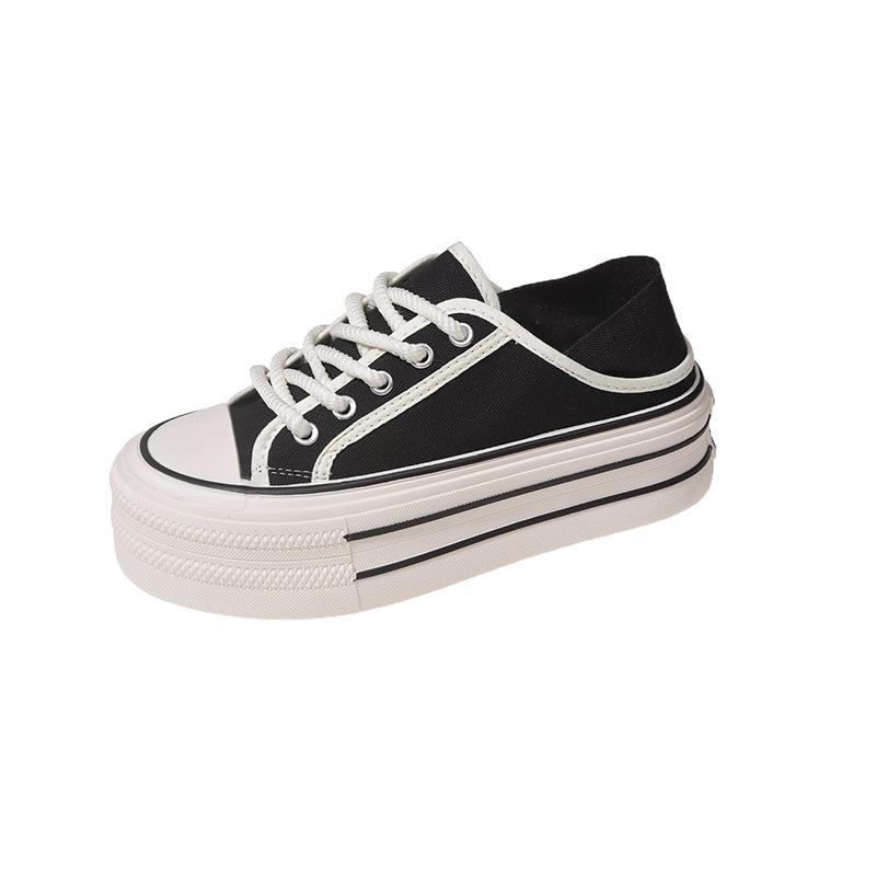 

Летние новые женские парусиновые туфли на толстой подошве, универсальные и дышащие полузакрытые студенческие парусиновые туфли для женщин 40 чёрный