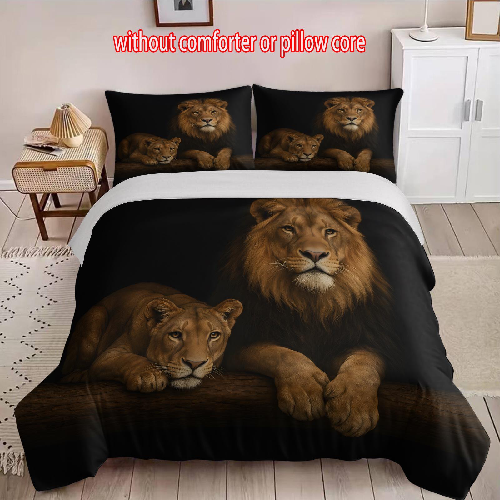 

Tiger Lion Head Three-Piece 3D Digital Printing Quilt Set cover 90 * 200 + and 50 * 75 * 1