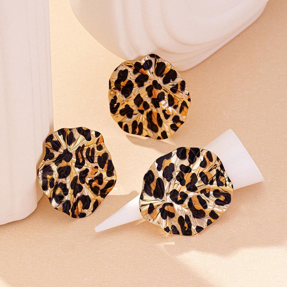 Retro Geometric Leopard Print Earrings and Ring Set