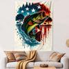 Vertical Tapestry Largemouth Bass Fish Jumping American Flag Stars Stripes Wall Hanging Men Cave Fishing