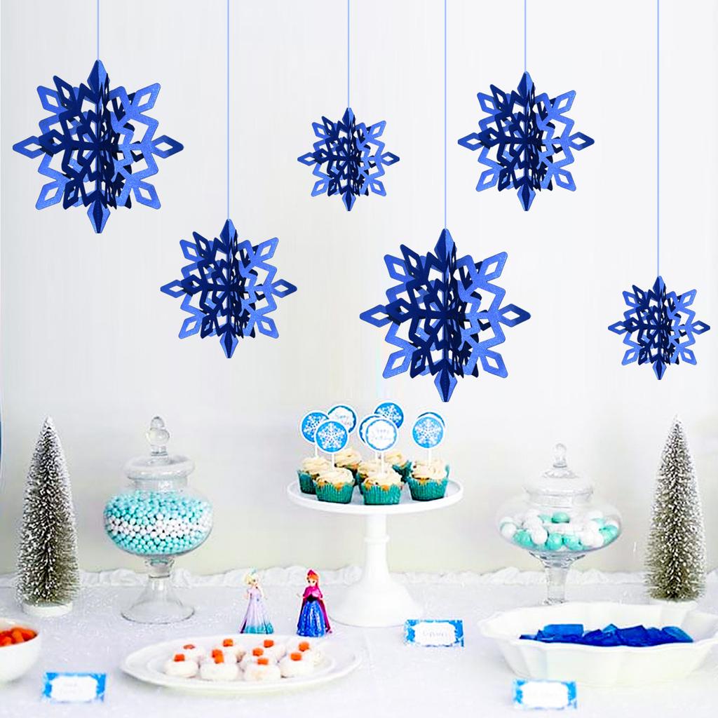 6Pcs Christmas Snowflake 11/11/11CM Christmas Tree Hanging Ornaments 1D Iridescent Snowflake Star Christmas Wedding Decorations