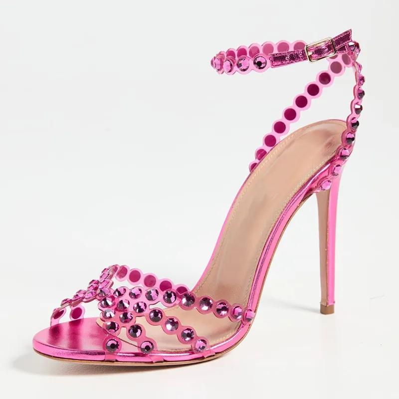 

Модные роскошные женские босоножки со стразами и блестками, сексуальные узкие босоножки-гладиаторы на тонком высоком каблуке, модные летние туфли для вечеринок и свадеб 39 розовый