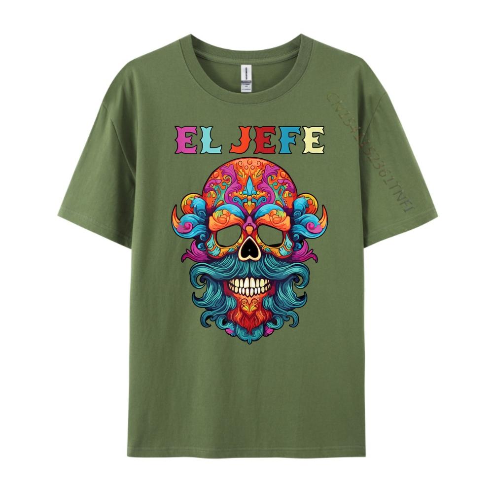 El Jefe Sugar Skull Men Day Of The Dead Dad Graphic T Shirts 100% Cotton Brand Clothing Vintage Style