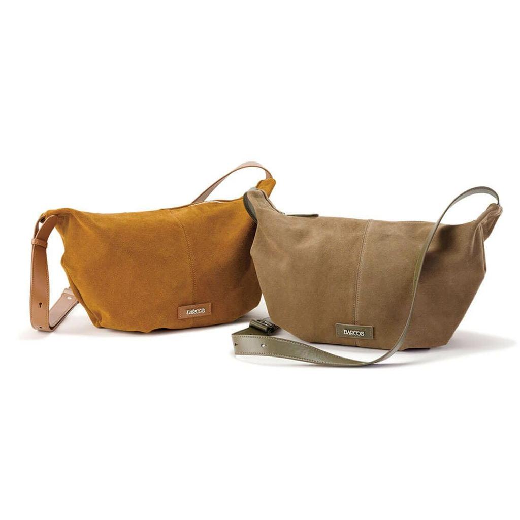[Barcos] Suede and Cowhide Leather Shoulder BagTravel Bag - Taupe for Fun Outings