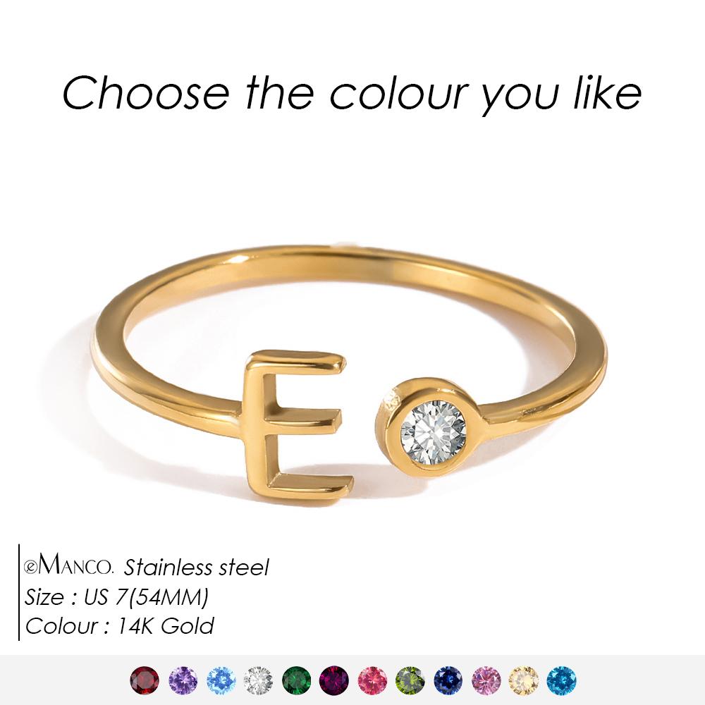 EMANCO Birthstone Initial Custom Ring Open End Ring Stainless Steel Name Custom Jewelry Women's Ring