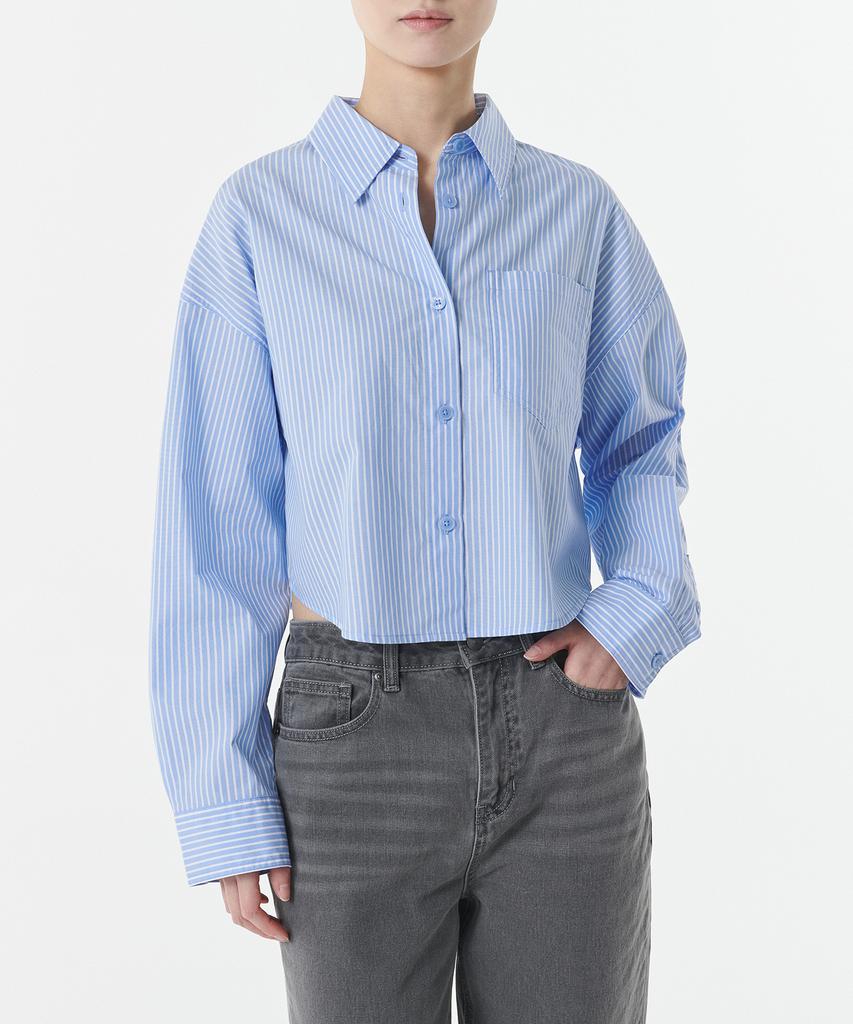 MUSINSA STANDARD WOMAN Women'S Striped Oversized Crop Poplin Shirt [Blue]
