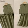 ZANZEA Women Casual Stand Collar Loose Summer Sleeveless Dress
