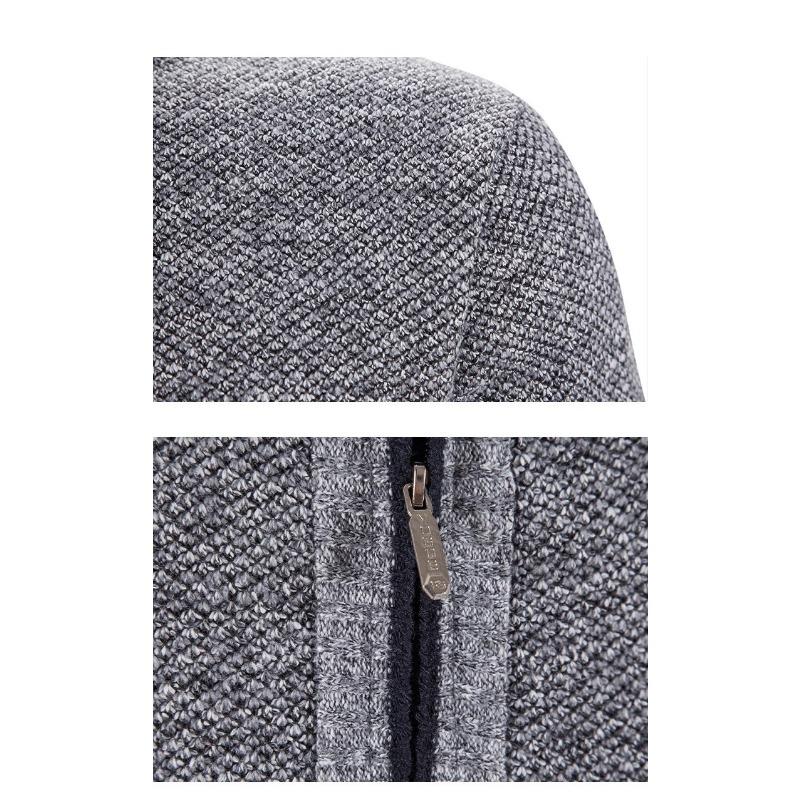Mens Stand Collar Zip Up Knit Cardigan Sweater