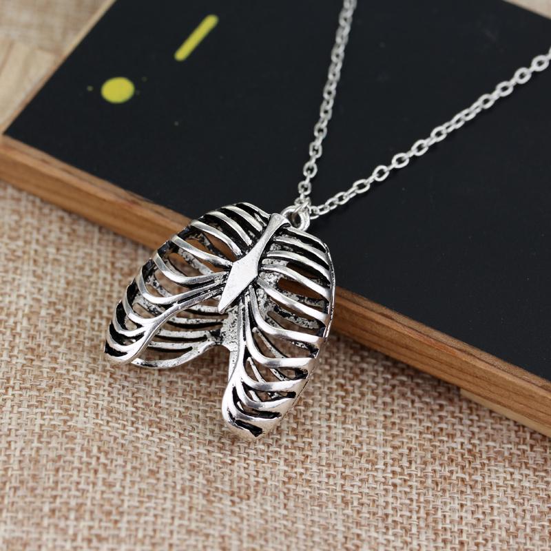 Anatomical Human Rib Cage Body Chest Necklace Skeleton Pendant Vintage Medical Men Necklace