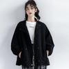 2025 Spring Harajuku BF Style Women's Black Cardigan Jacket - Thin, Boyfriend Fit for Spring/Autumn