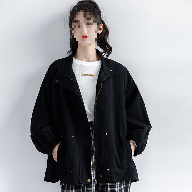 2025 Spring Harajuku BF Style Women's Black Cardigan Jacket - Thin, Boyfriend Fit for Spring/Autumn