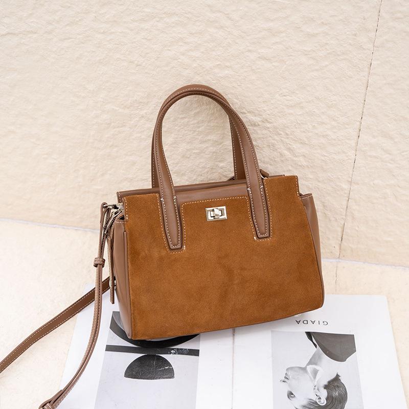 Echte Leder Damen Tasche Herbst Neu Vintage Matt Gespleißtes Rindsleder Kleine Quadratische Handtasche Boston Tragetasche